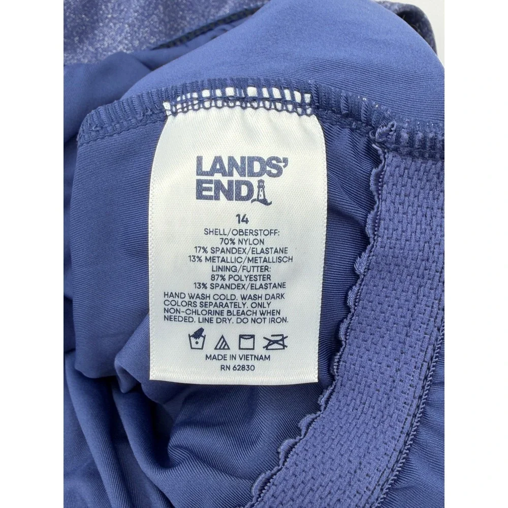 Lands End Swimsuit Skirt Set Womens 14 Blue Metallic Shimmer 2pc One Piece Skirt